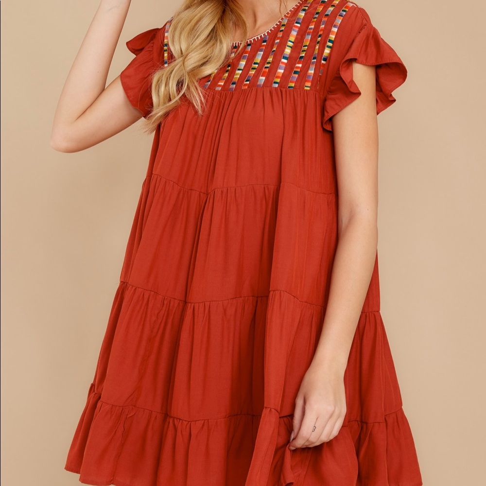 Through The Clouds Rust Embroidered Dress